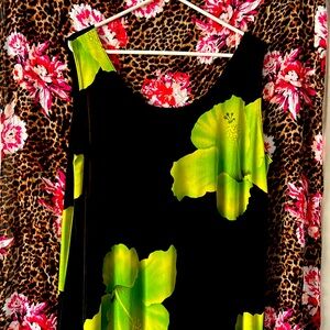 Past knee length Hawaiian green flower hibiscus dress